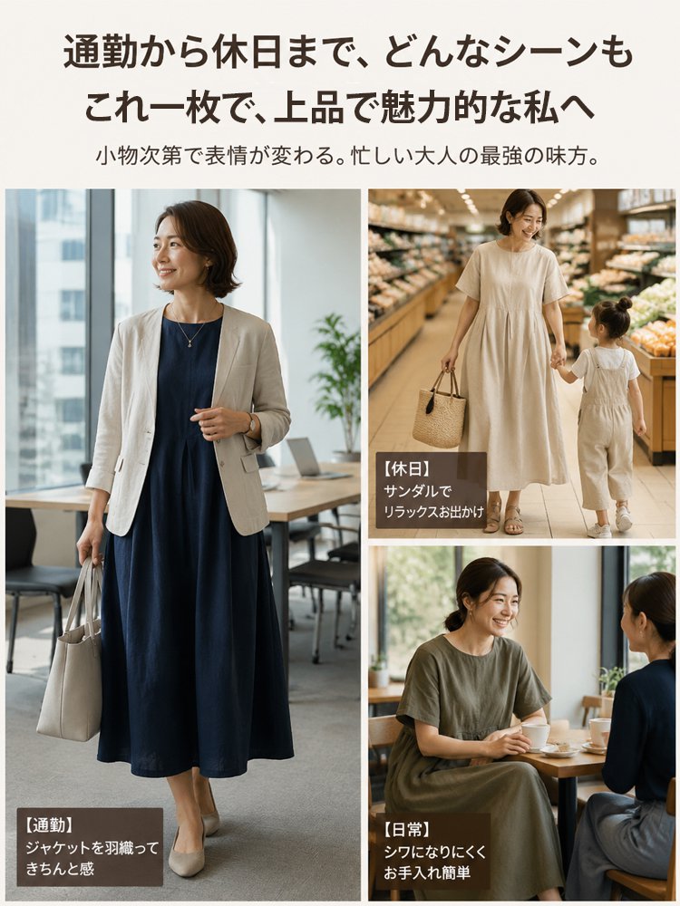 【HOT SALE】Monolly プレミアムリネン混 エレガントAラインワンピース