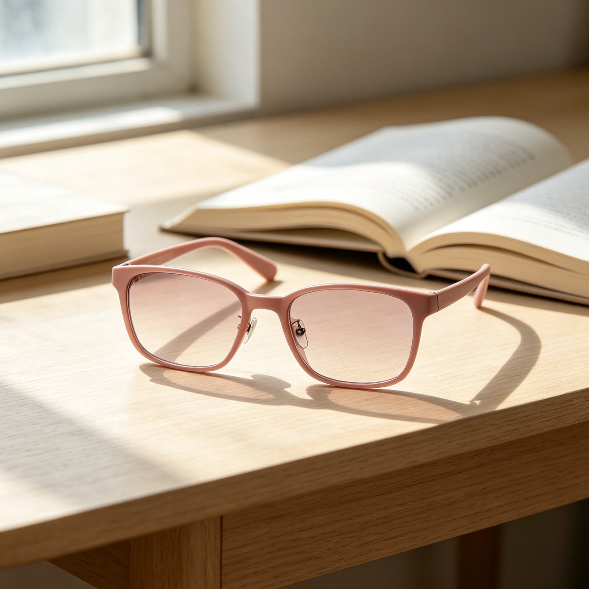 Model wearing trendy pink glasses