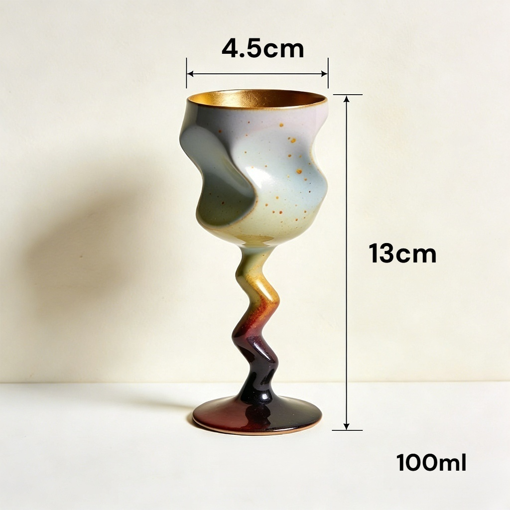 Detalle del diseño de las copas pequeñas de vino tinto