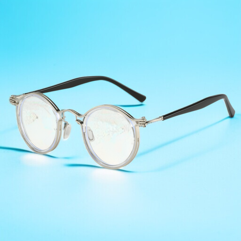 スイープブラックストームメガネレトロラウンドフレームアンチブルーメガネプレートメガネフレーム近視光学ミラーフラットミラー