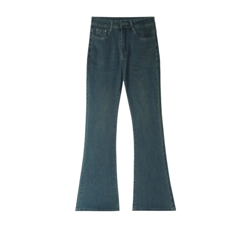 小さめハイウエストワイドジーンズ女性春春スリム細めマイクロフレアワイドパンツ