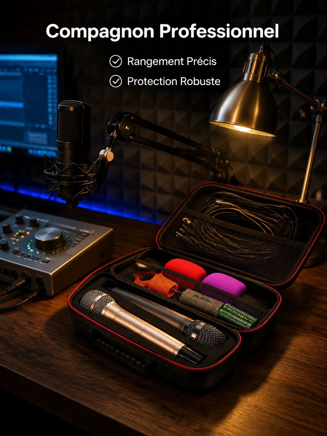 Sacoche à fermeture éclair pour microphone sans fil double, antichoc et antichute
