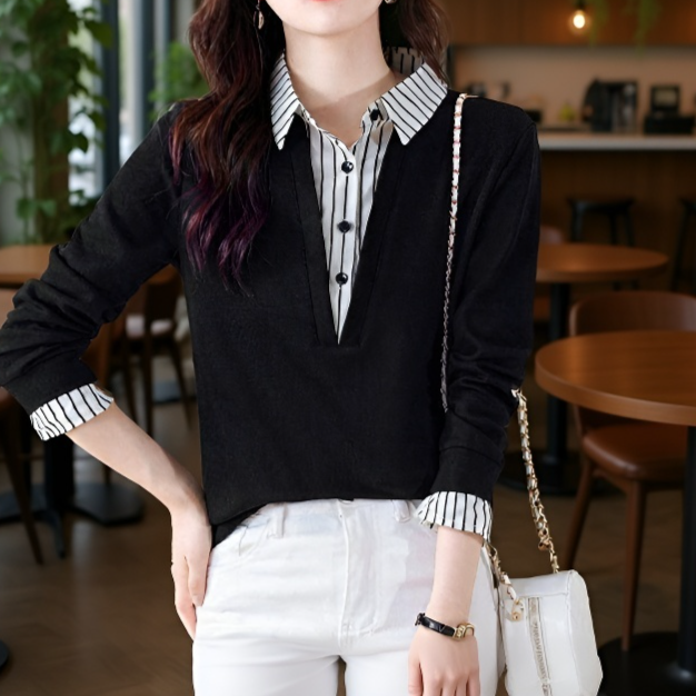 가짜 투피스 셔츠 여 긴팔 맨투맨 봄가을 신상 스타일리쉬 니트 상의 이너