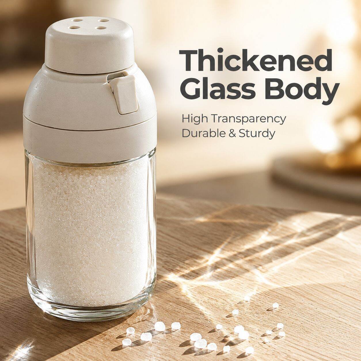 Salt-Control Measuring Dispenser - Sealed Glass Spice Jar
