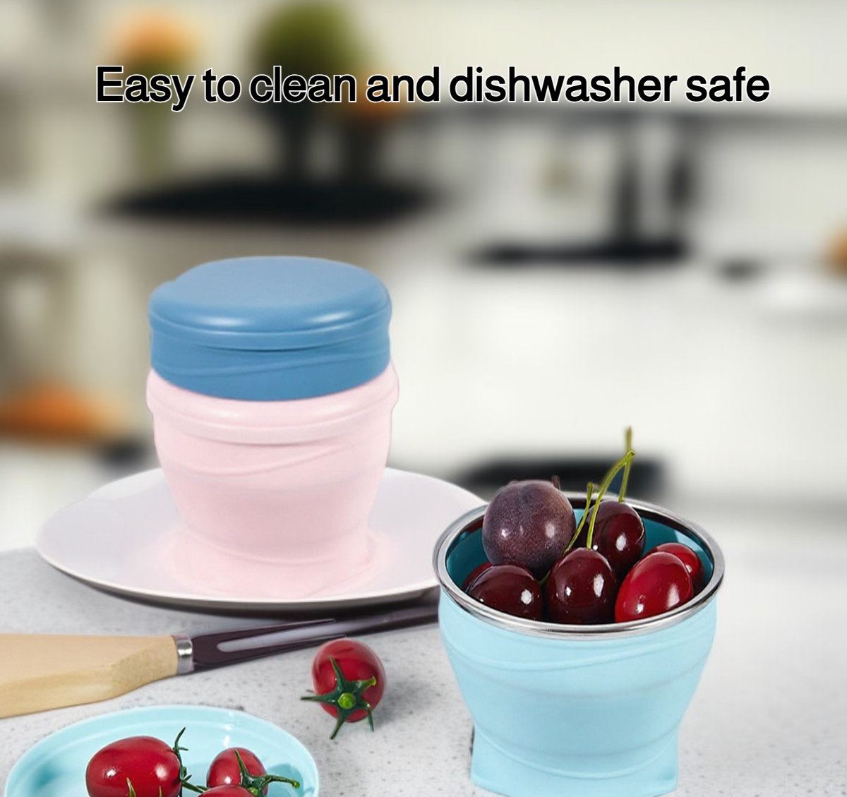 Portable telescopic bowl fully expanded for use