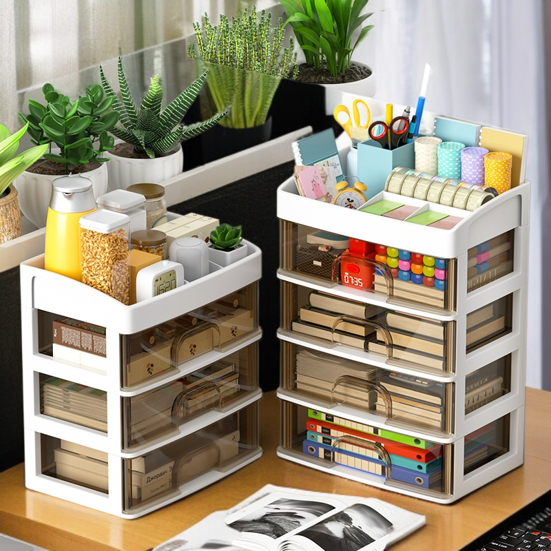 引き出し式デスクトップ収納ボックスオフィスデスクオーガナイザー文具化粧品収納ラック収納キャビネットボックス