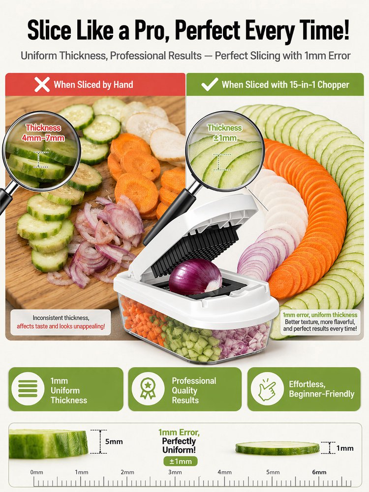 【420J2 Sharp Blade】15-in-1 Multifunctional Vegetable Cutter