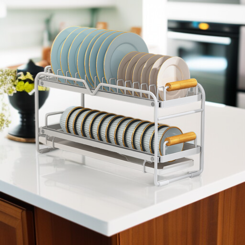 Kitchen Plate and Bowl Organizer, Adjustable Non-Slip Dish Rack