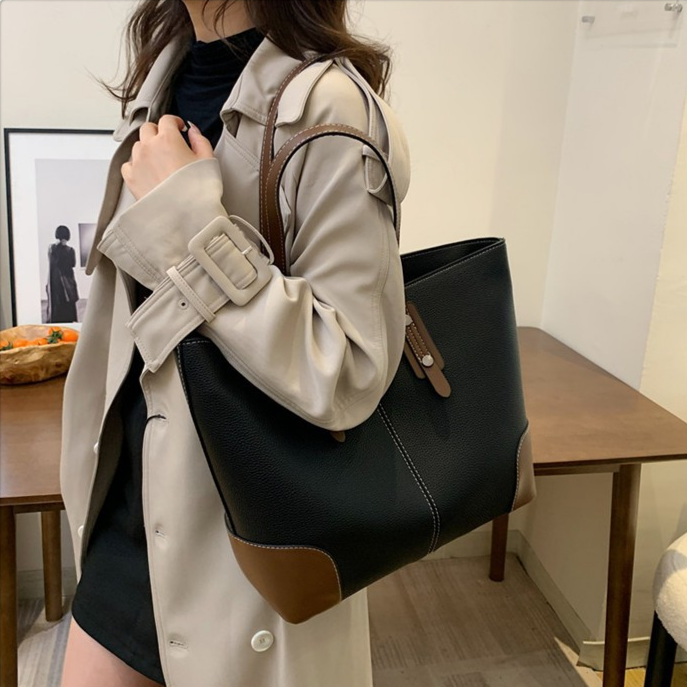 大容量リッチパターン配色ショルダートートバッグ レディース