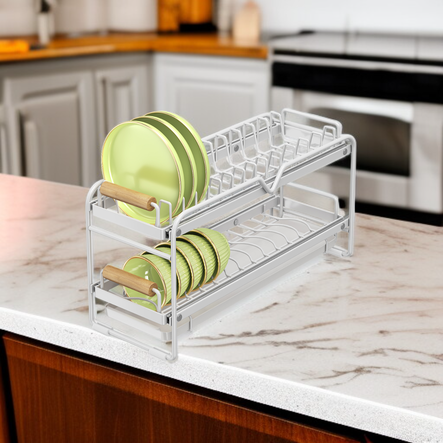 Organizador de platos y tazones de cocina, escurridor ajustable antideslizante