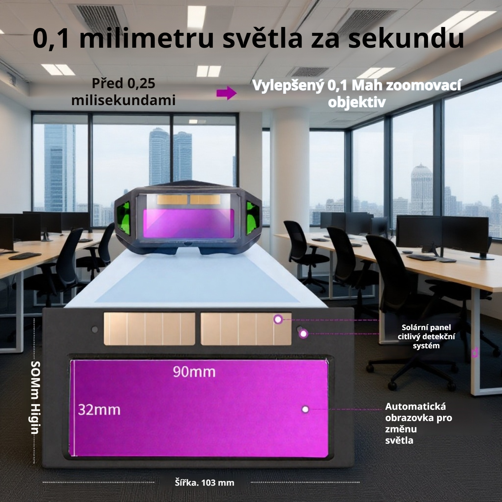 Svářeč používající brýle s automatickým stmíváním