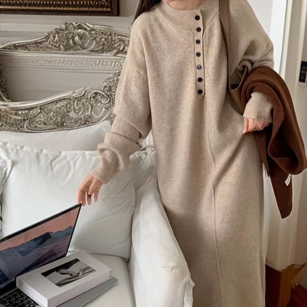 レディース秋冬シングルブレストロングセーター