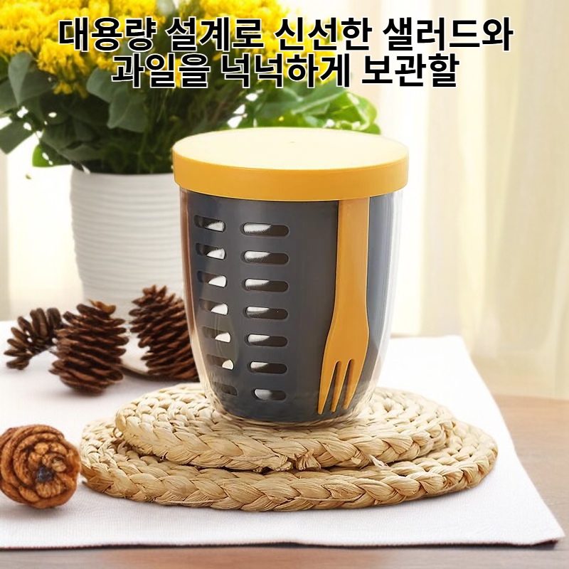 대용량 휴대용 밀폐 샐러드통 물빠짐 과일컵 피크닉 수납함 플라스틱