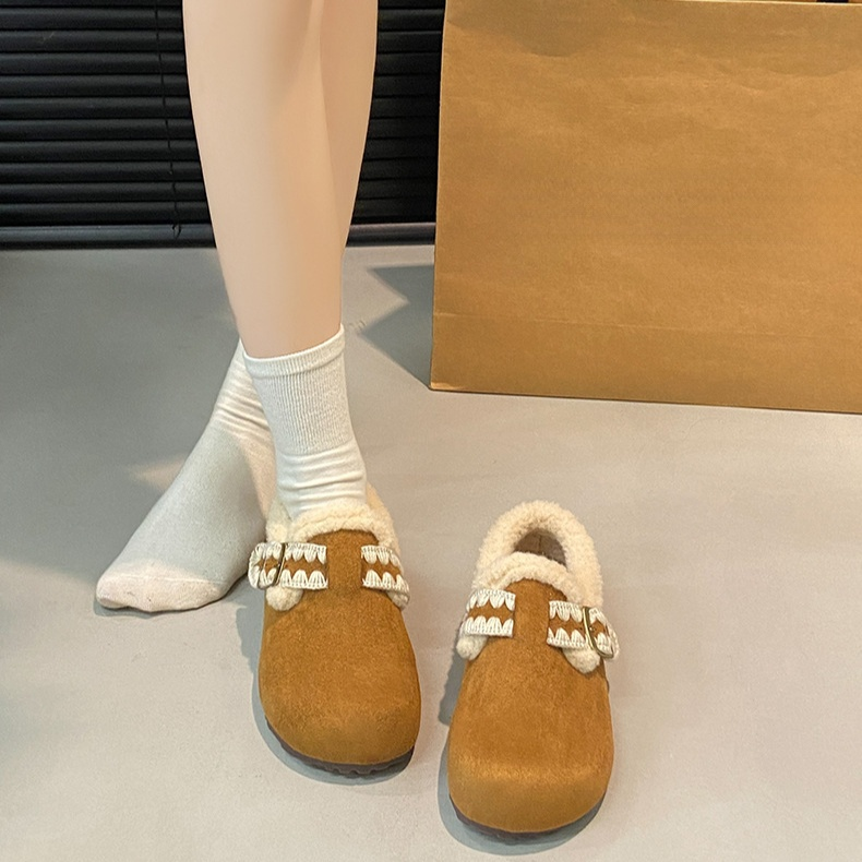 加絨加厚保暖平底一腳蹬軟底鞋