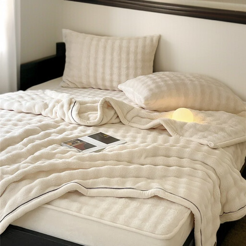 Juego de cama de terciopelo de burbujas con sábana lisa y colchón grueso de felpa