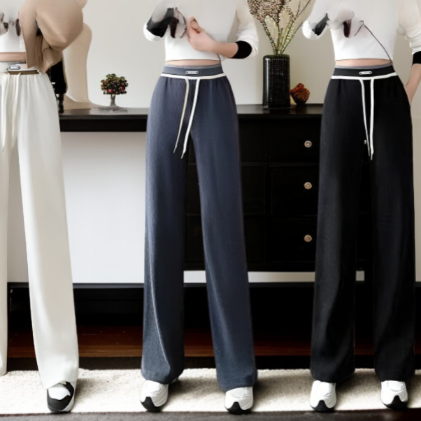 여성 하이웨스트 캐주얼 번아웃 조거 팬츠 착용 샷