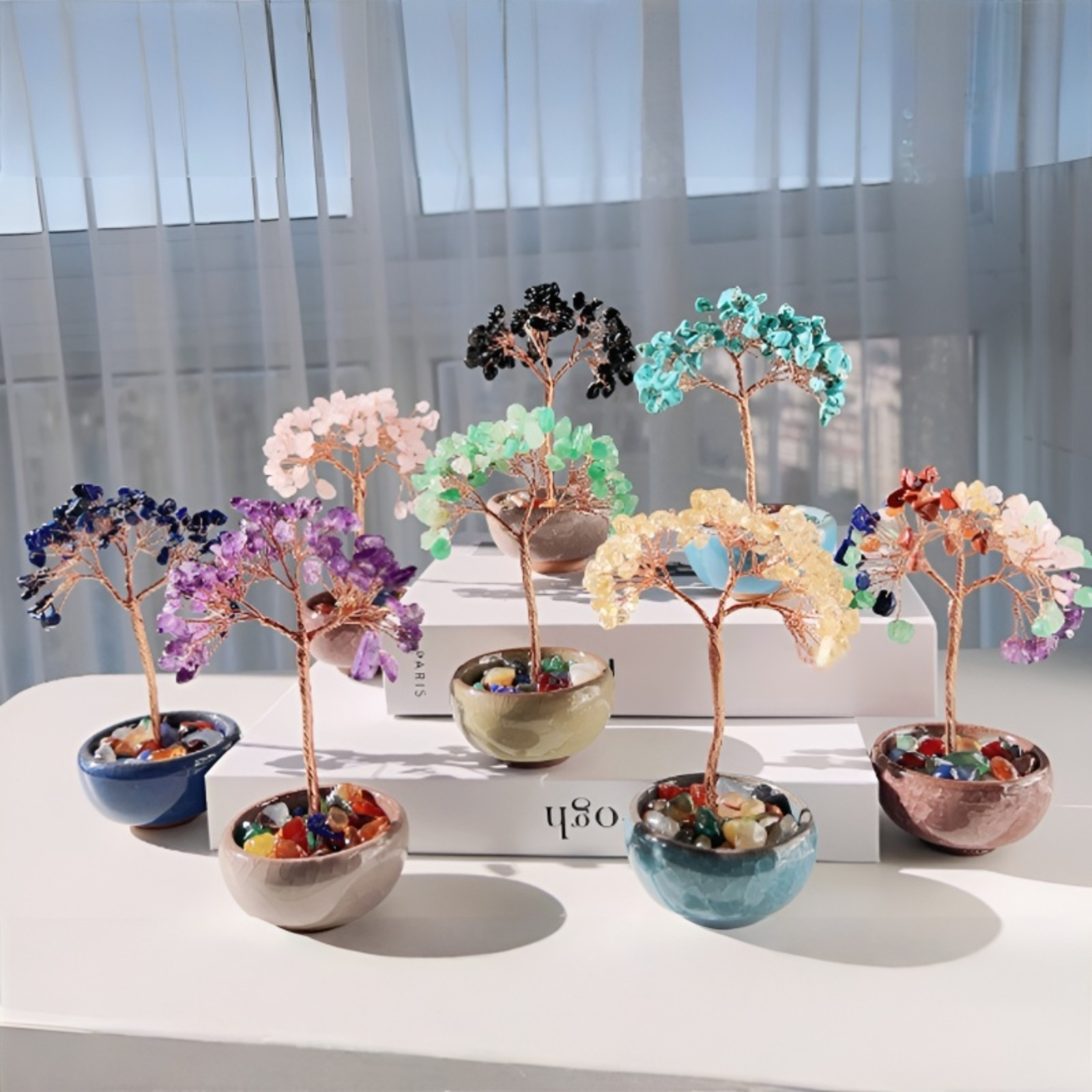 水晶樹碎石聚寶盆擺件