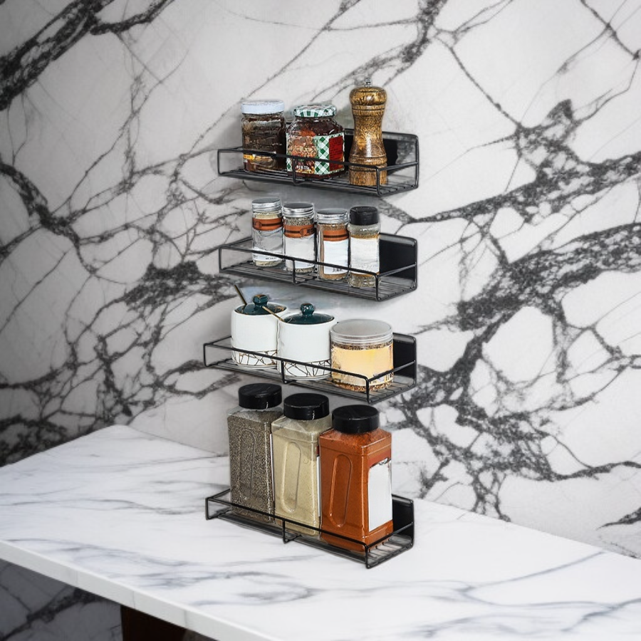 No-drill magnetic storage rack for the side of the refrigerator.