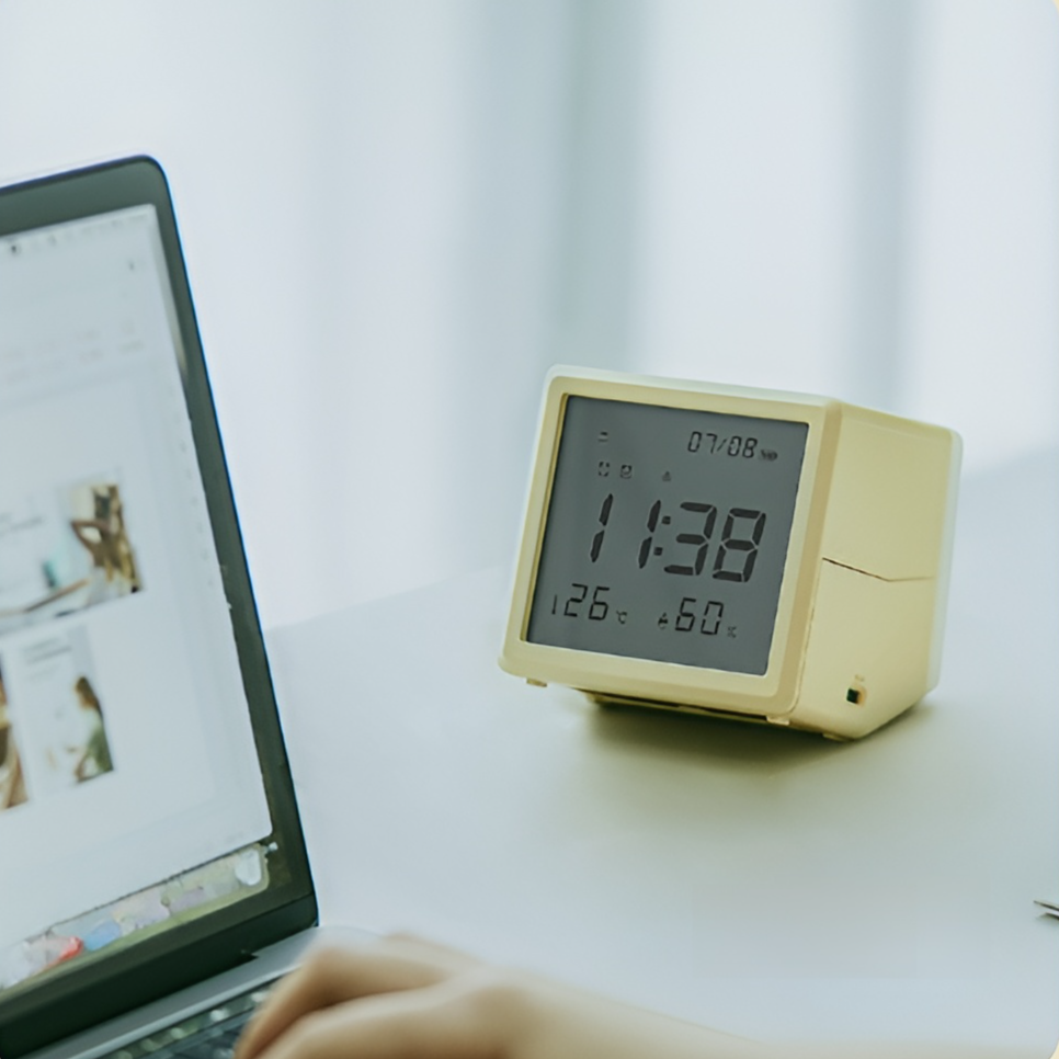 ベッドサイドに置いた多機能デジタル時計
