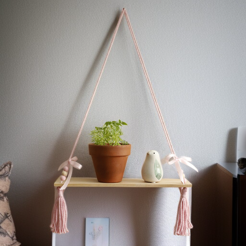 حامل نباتات جداري مزين بالخرز والخيوط اليدوية، ديكور منزلي بسيط