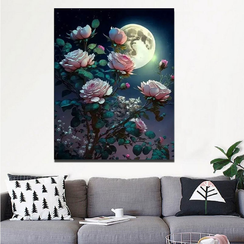 Moonlight Floral Diamond Painting Full Drill Living Room Decor