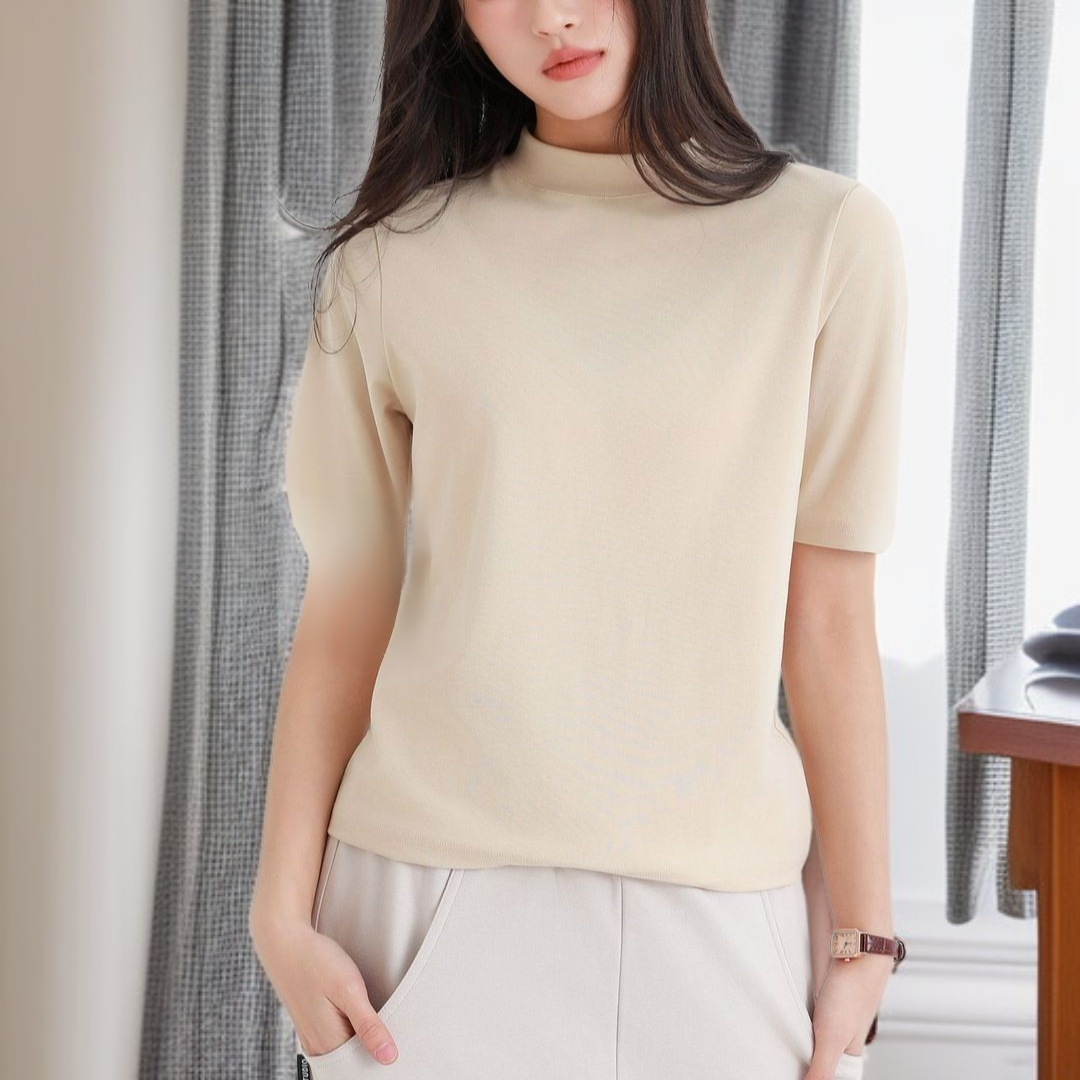 【柔らかくて優しい】2026春夏新作 五分袖スタンドカラー テンセルTシャツ 薄手ゆったり 半袖 快適 軽量 着痩せ レディース トップス プラスサイズあり