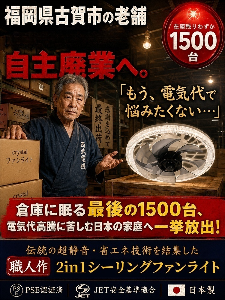 【静音・風量調節可能】2in1シーリングファンライト