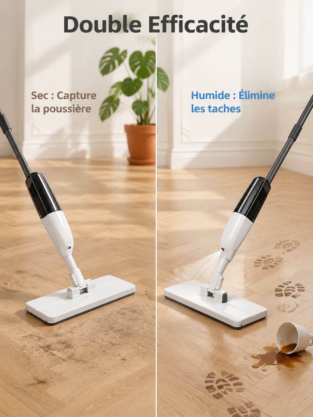  Mop Vaporisateur sans contact, balai à tête plate à pince pour usage domestique sec et humide