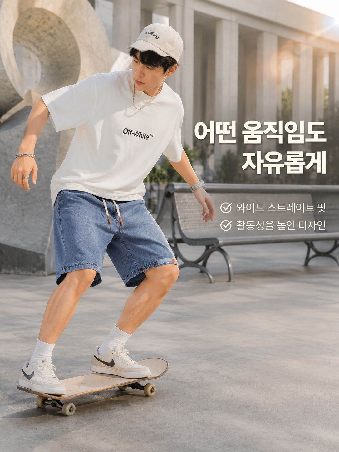 빈티지 워싱 남성 데님 반바지 디테일
