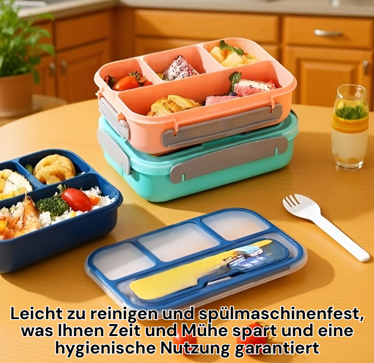 Mikrowellengeeignete Lunchbox aus Kunststoff auf dem Küchentisch