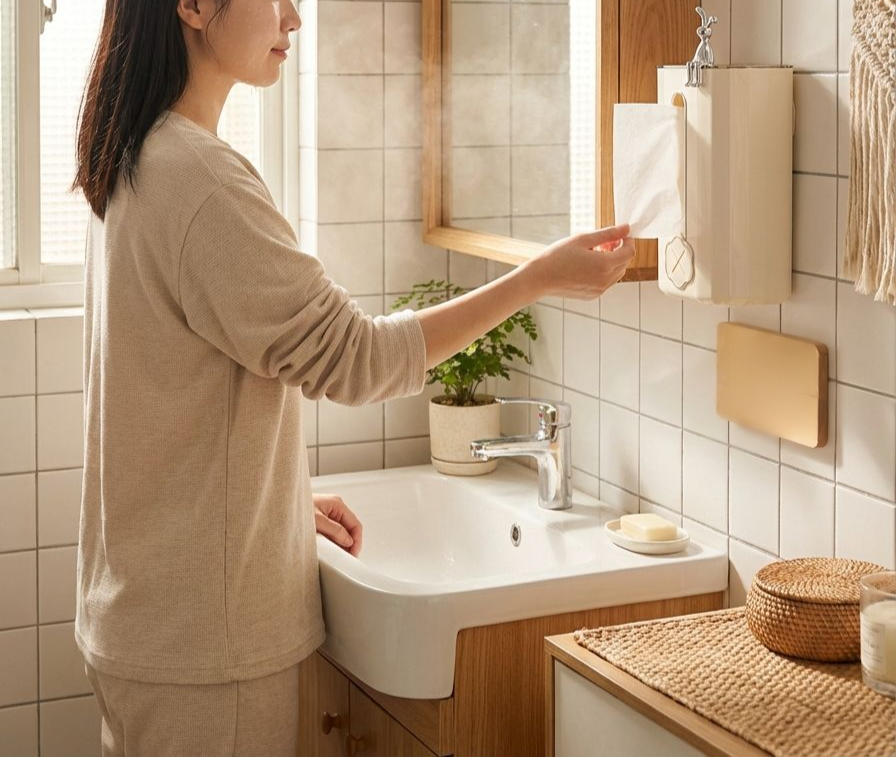 抽紙盒安裝於浴室牆面展示
