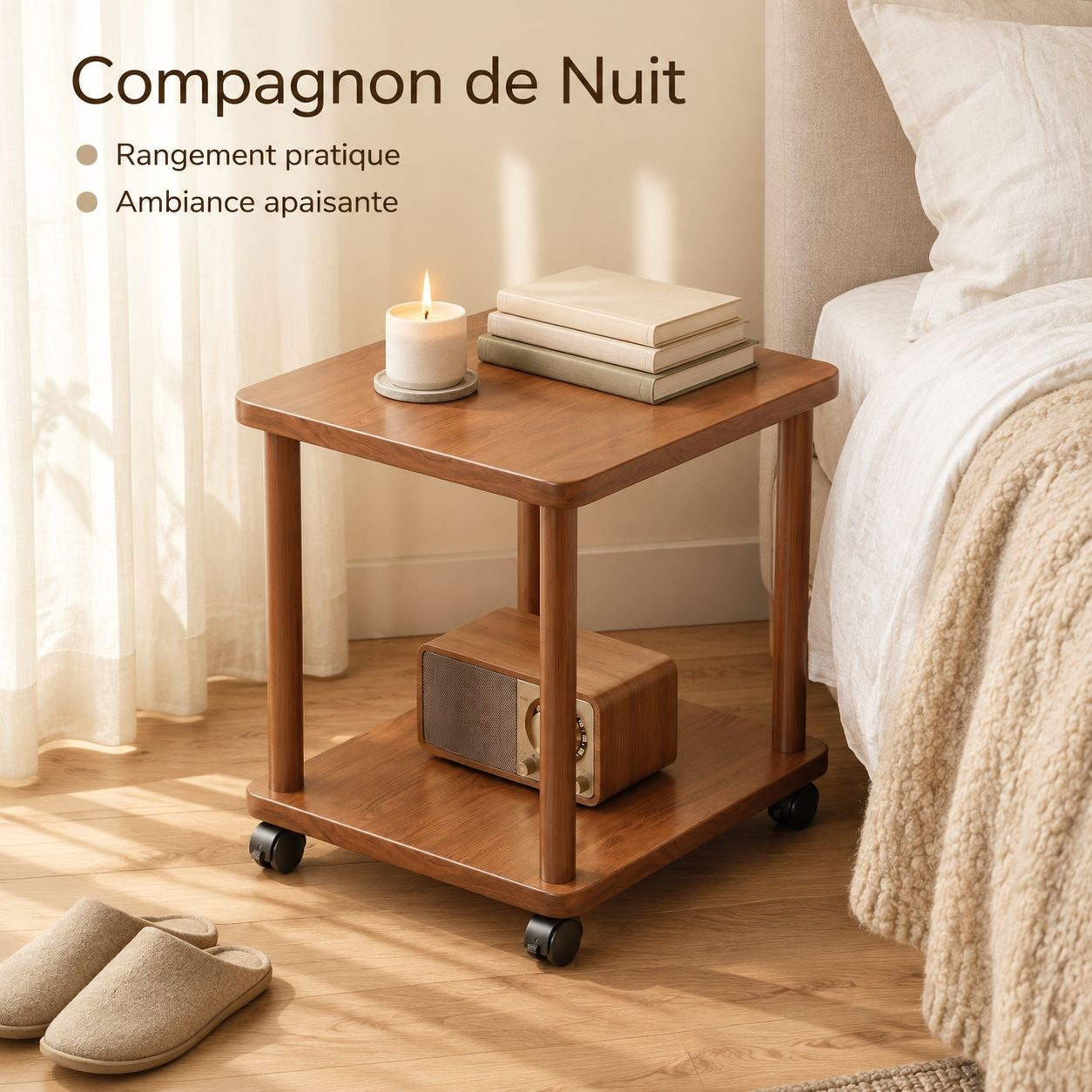 Petite Table Carrée Mobile Bout de Canapé Table Basse Salon avec Rangement