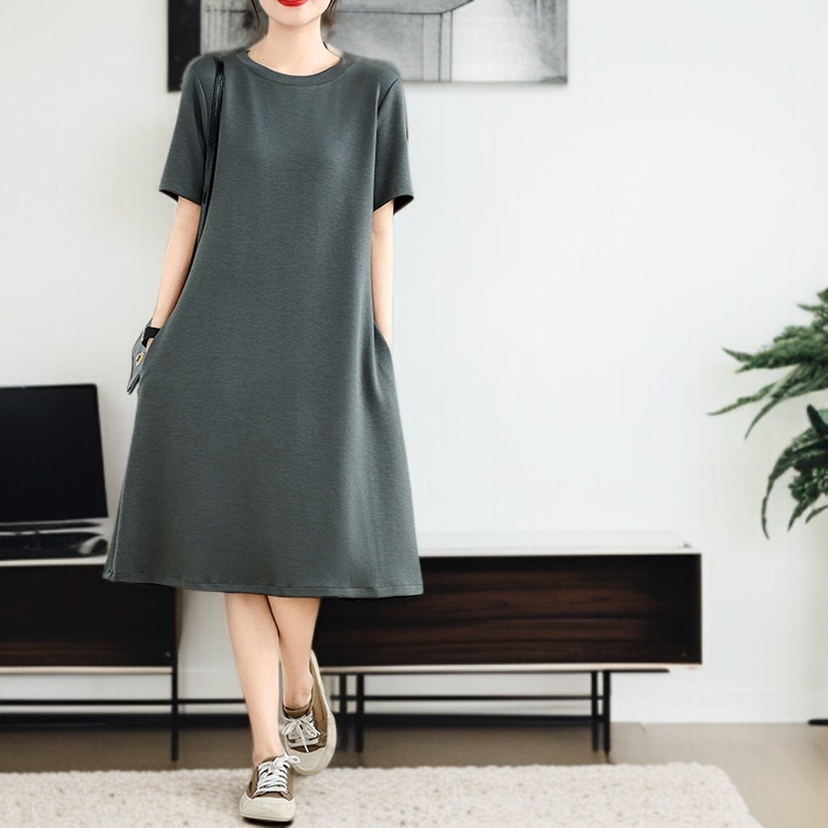 원피스 여 허리 여리여리 배 가리는 반팔 티셔츠 캐주얼 원피스