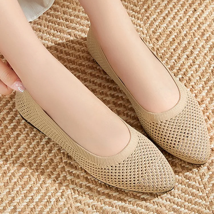 여름 여성 플랫 단화 니트 통기성 펀칭 플랫 단화 솔리드 캐주얼화 컴포트 통기성 단화