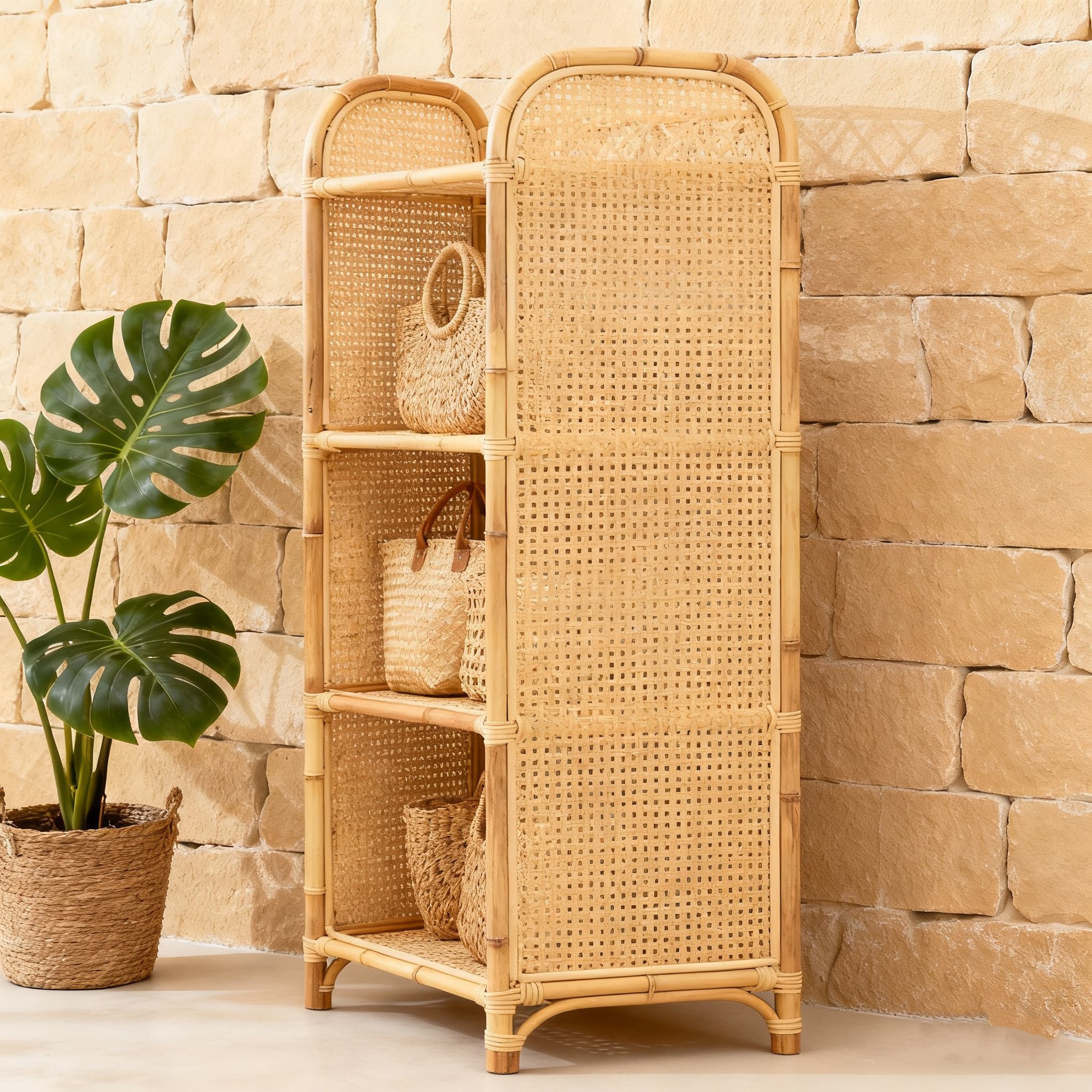  대나무 바구니 가방 정리대 