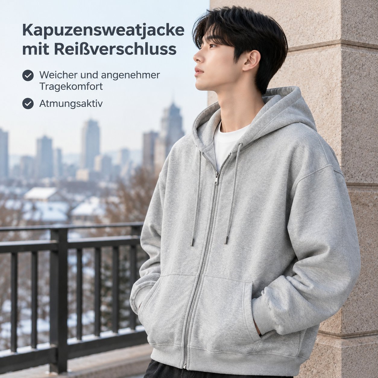 Herren Freizeit Kapuzenjacke mit Reißverschluss