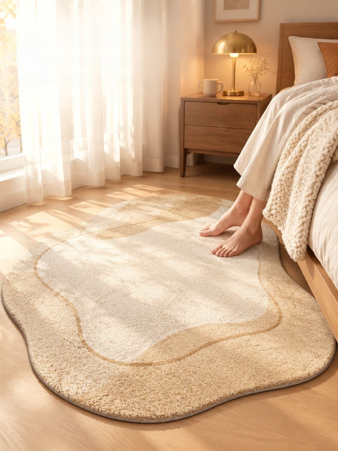 Alfombra de cachemira sencilla color crema para sala de estar/dormitorio, antideslizante y resistent