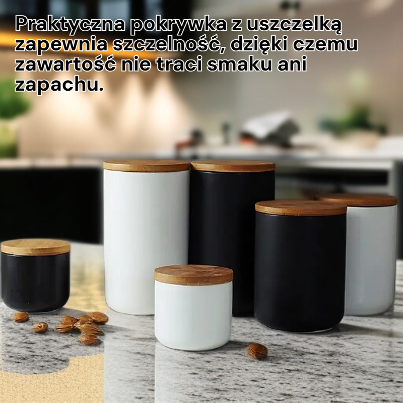 Hermetyczny pojemnik na kawę ziarnistą z drewna i ceramiki