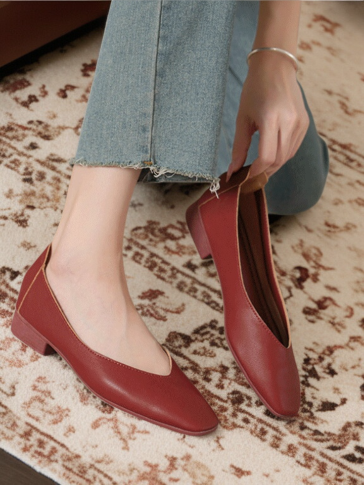 여성 소프트 스퀘어 펌프스 편안한 통풍 백배 출근 단화 플랫 발에 닳지 않는 여성 단화 소프트 코튼 굽 낮은 단화