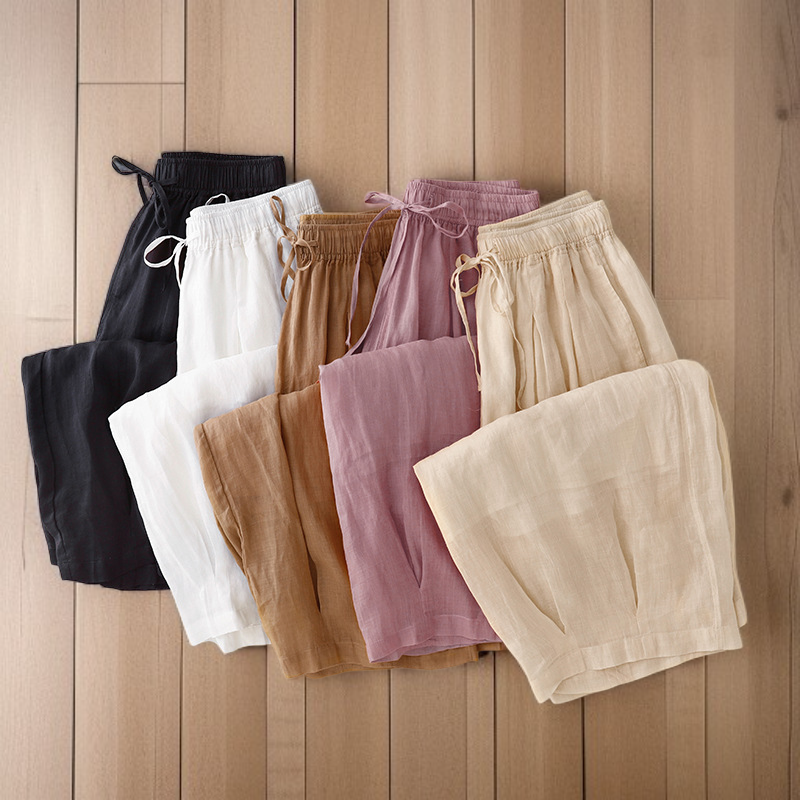 レディース レトロ 無地 コットン リネン ランタンパンツ