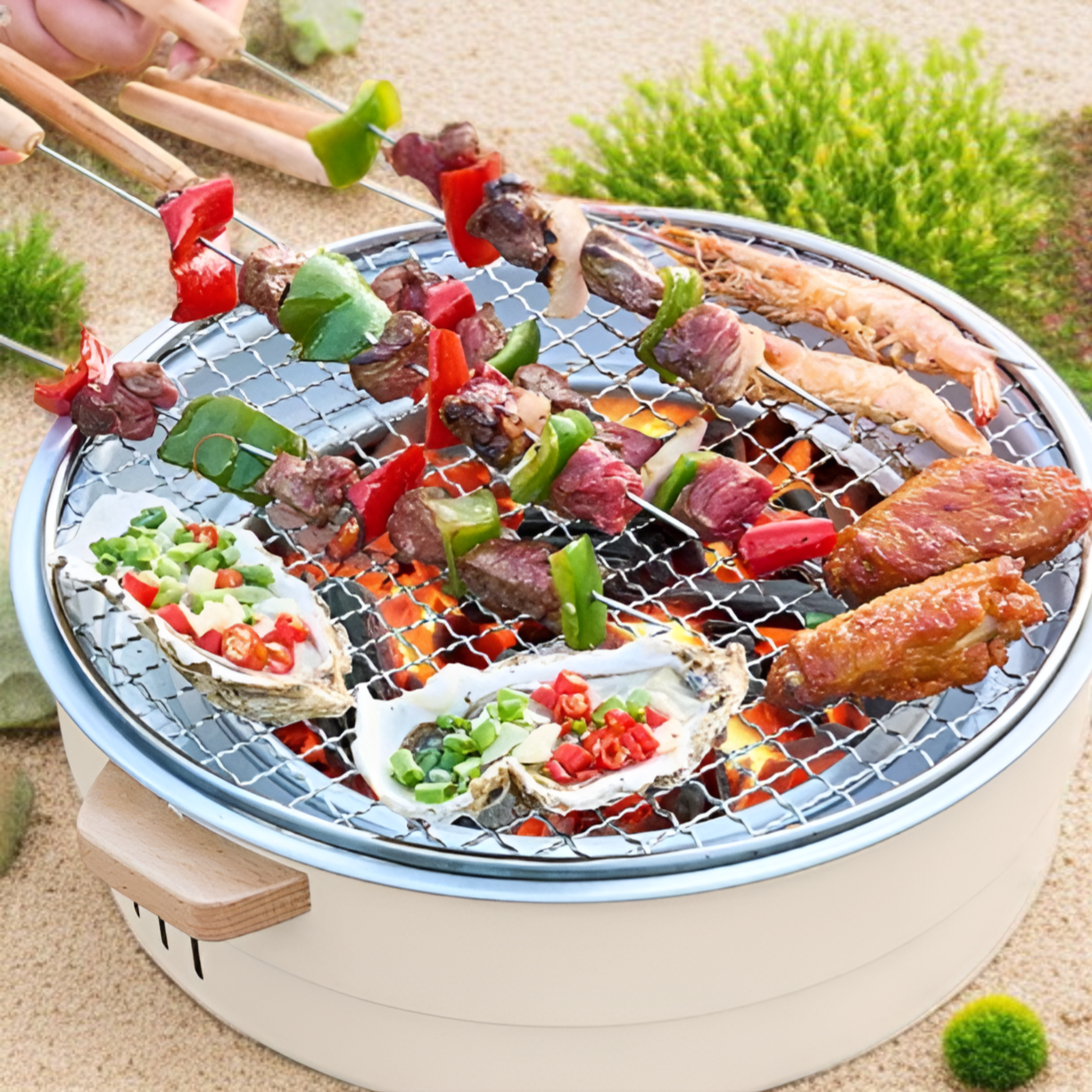 アウトドア炭火焼きグリル 囲炉裏式煮茶 焼き火用セット 家庭用