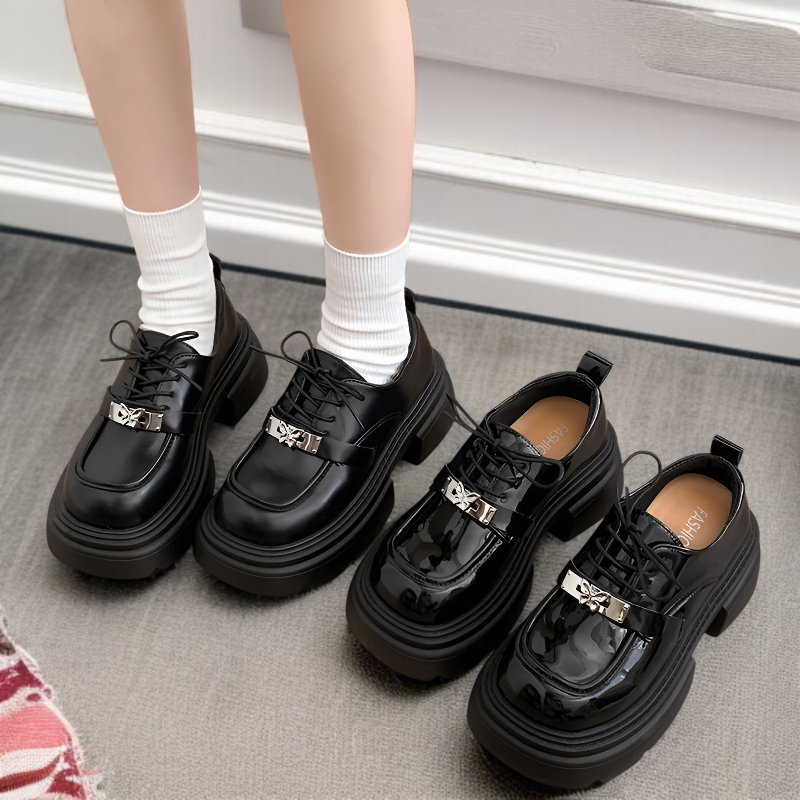 가을 블랙 통굽 스트랩 단화 둥근 머리 통굽 작은 구두녀 구두 가을 라운드 스몰