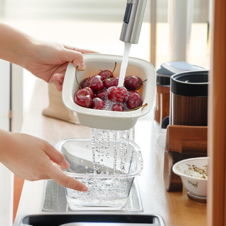 가정용 이중 물빠짐 바구니 두꺼운 야채 접시 다용도 토핑 접시 과일 접시 물빠짐 바구니 두꺼운 야채 접시