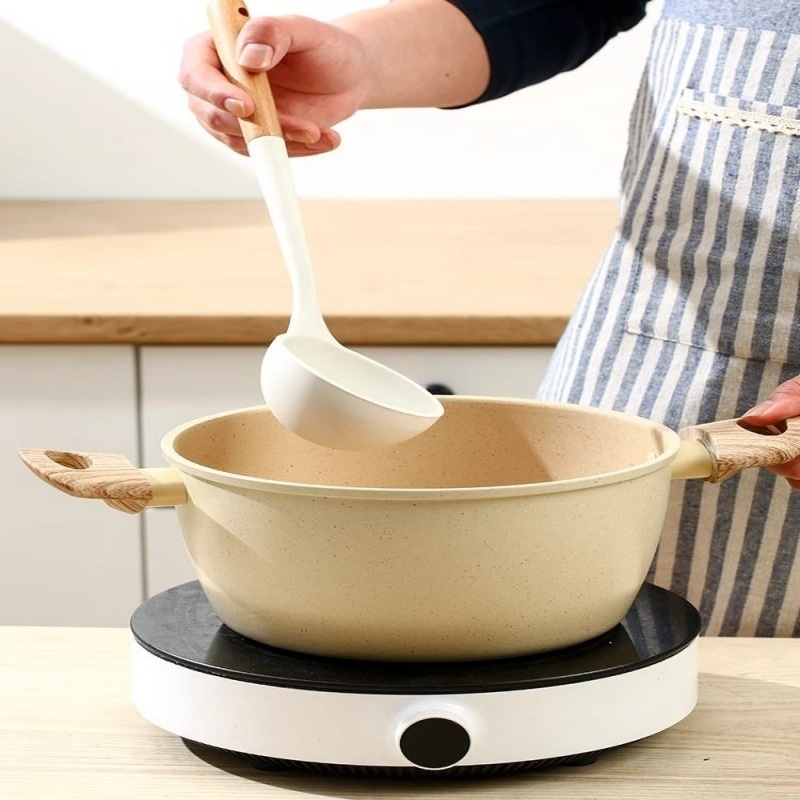 หม้อทำอาหารแบบหนา มีหูจับสองข้างและฝาใสแบบมัลติฟังก์ชั่น