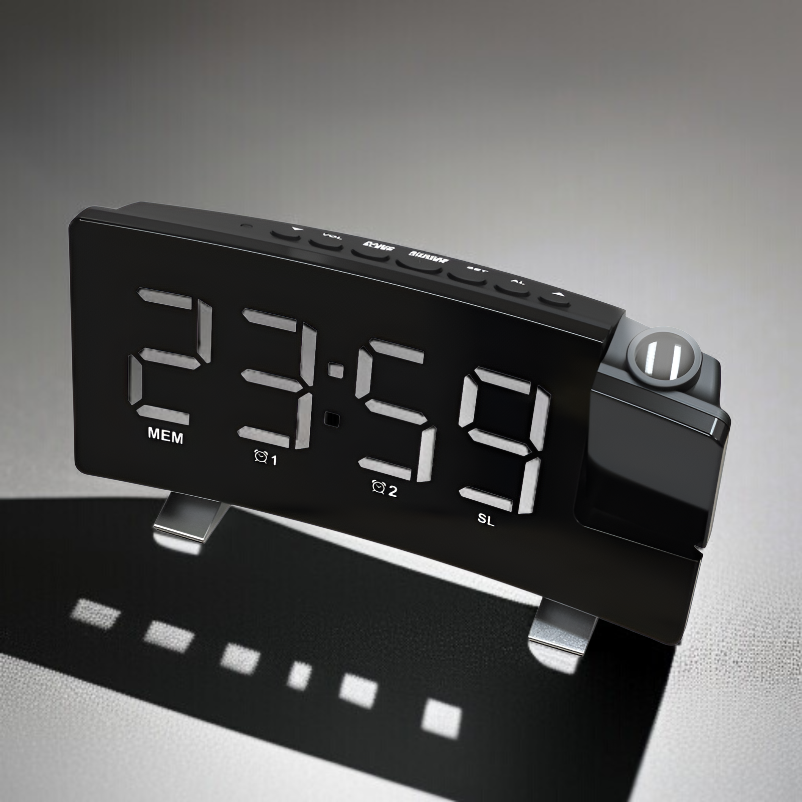 新しいラジオ目覚まし時計 USB充電式常時投影時計 曲面大画面時計