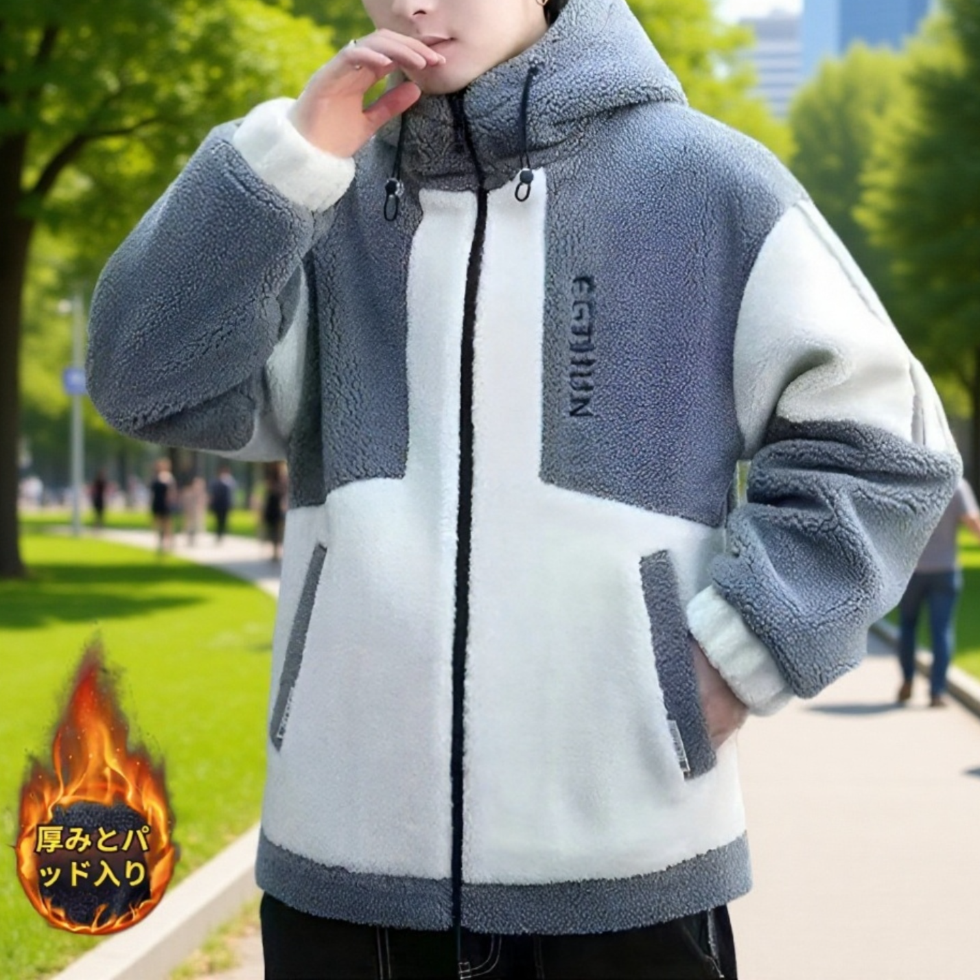 メンズボアジャケット フード付き ゆったりフリースコート