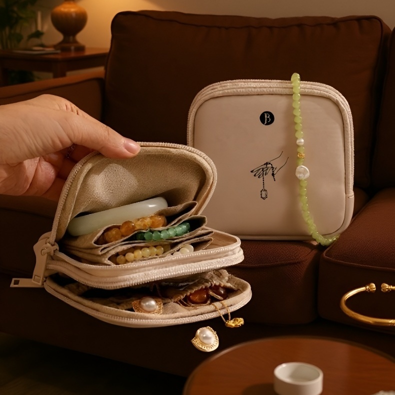  이중 소프트 가죽 충격 방지 주얼리 파우치