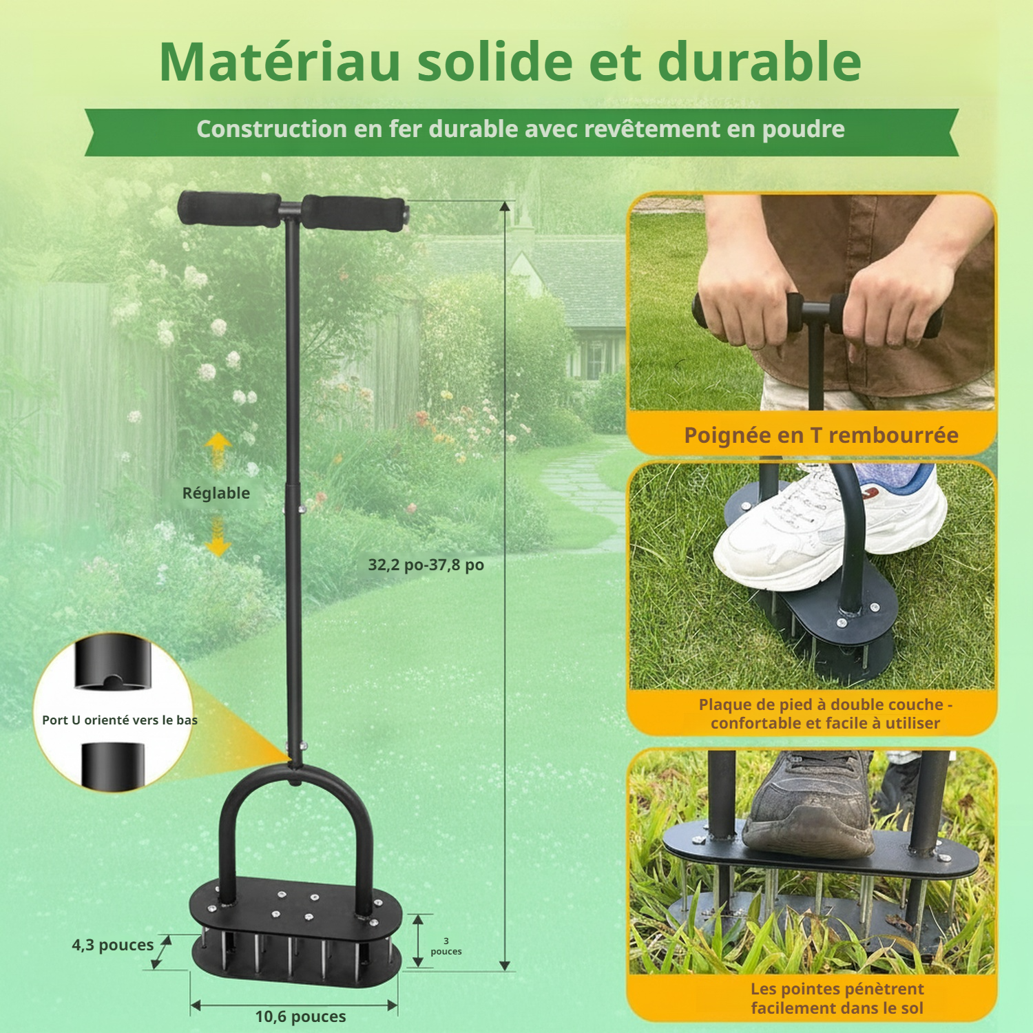 Aérateur de pelouse multifonction, aérateur renforcé de jardin, motoculteur en acier carbone