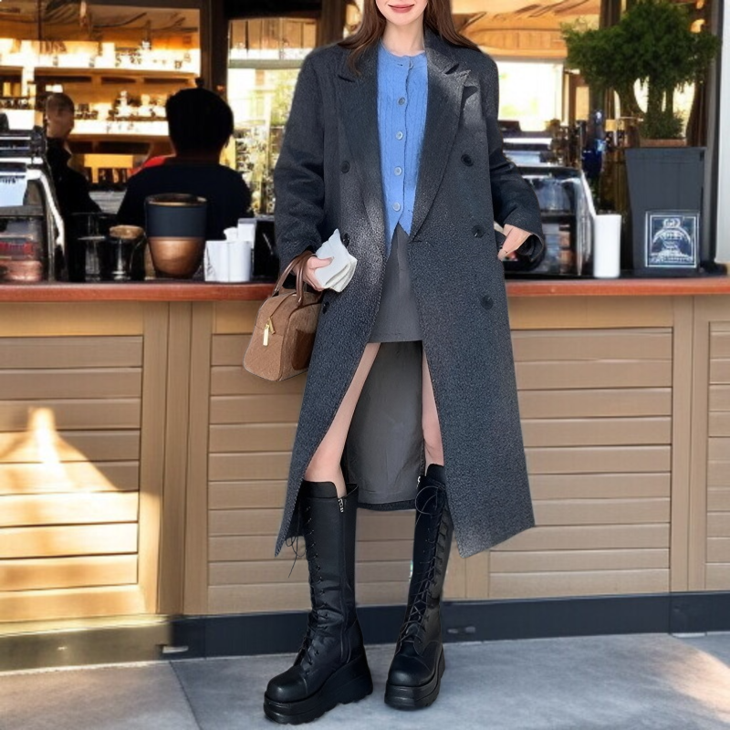 트렌디한 하프 길이 루즈핏 코트 디테일