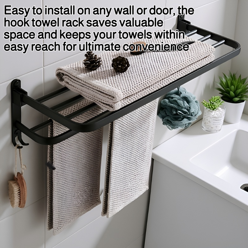 Wall-mounted hook towel rack for bathroom organization
